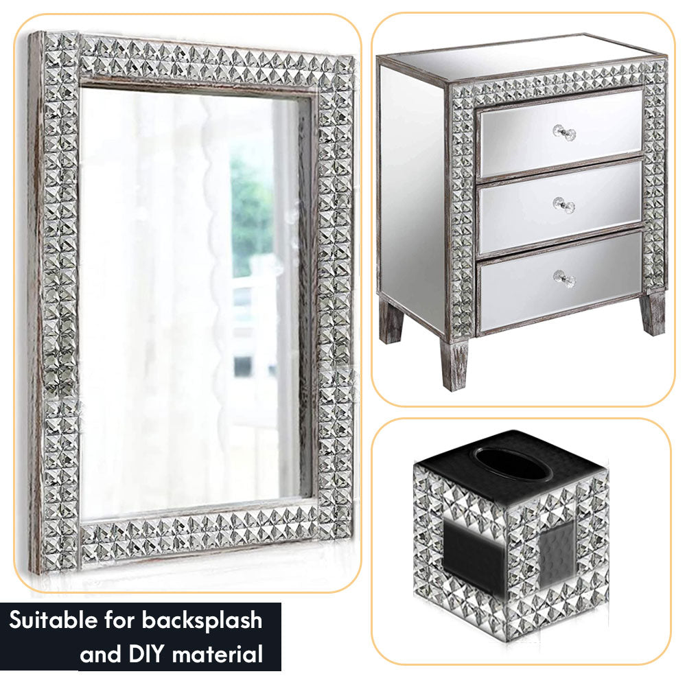 Diflart Peel and Stick Silver Mirror Glass Mosaic Tile Crystal Diamond Chip Self Adhensive 3D Wall Tiles