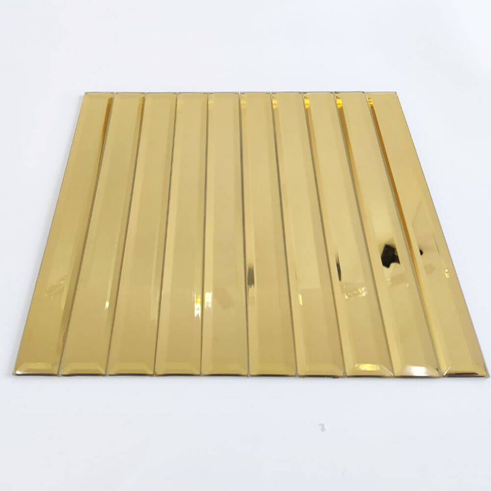 Diflart Peel and Stick Beveled Gold Mirror Glass Tile 12 x12 Inch for Kitchen Backsplash Bathroom Accent Wall Pack of 5 Sq.ft