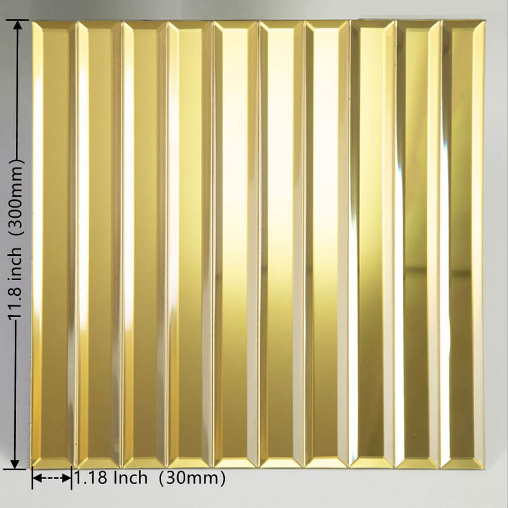 Diflart Peel and Stick Beveled Gold Mirror Glass Tile 12 x12 Inch for Kitchen Backsplash Bathroom Accent Wall Pack of 5 Sq.ft