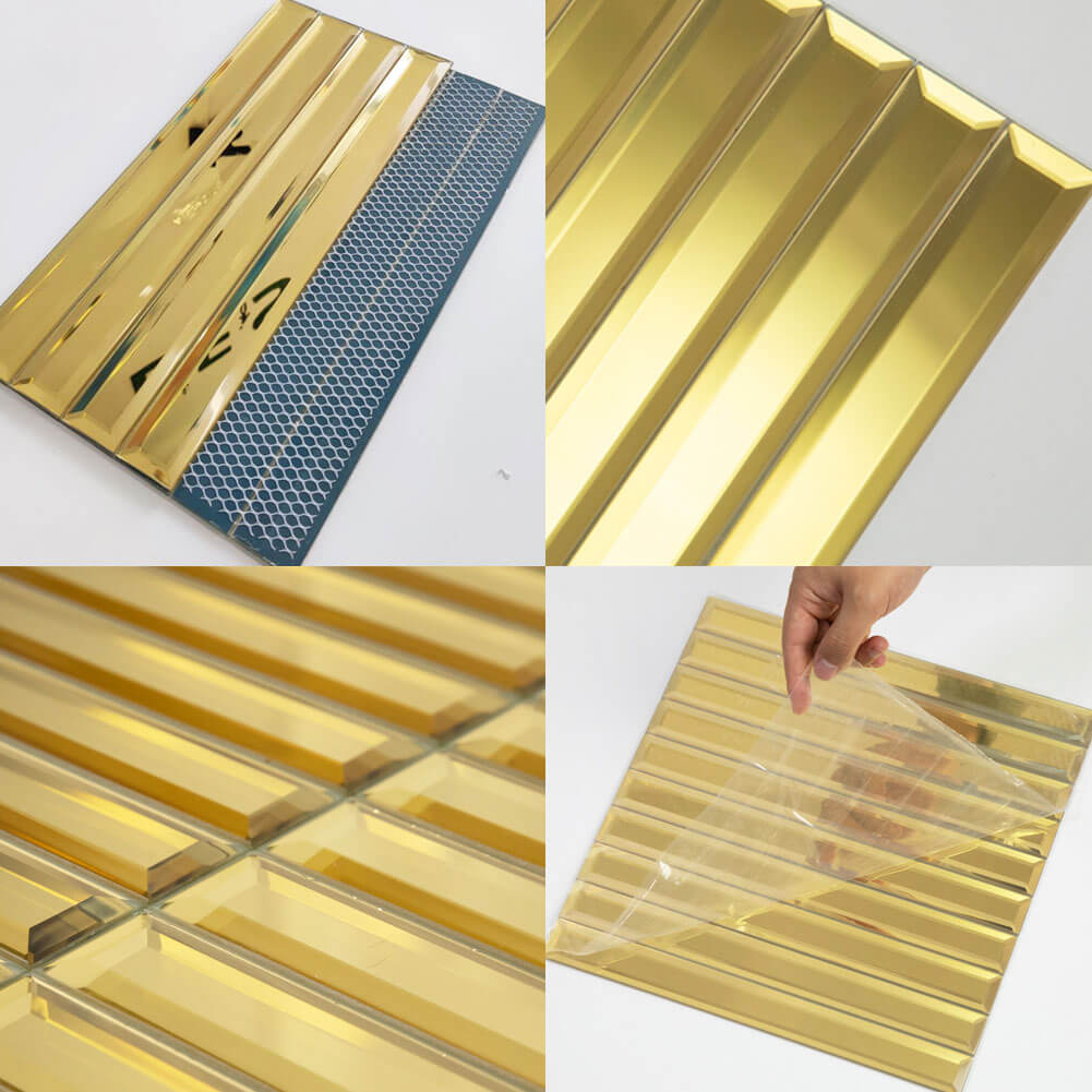 Beveled Gold Mirror Glass Subway Tile 12 x 12 Inch Long Strip Pack of 5  Sheets