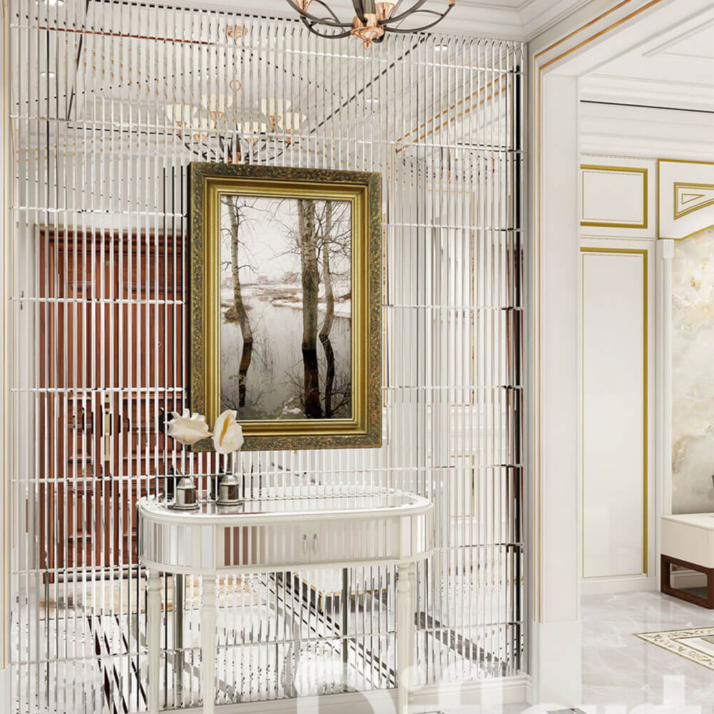 Diflart Peel and Stick Mirror Backsplash Tile, Sliver, 11.8 x 11.8 Inch, Beveled Mirror Strip Tile for Kitchen Bathroom Bar Accent Wall, Pack of 5 Sheets