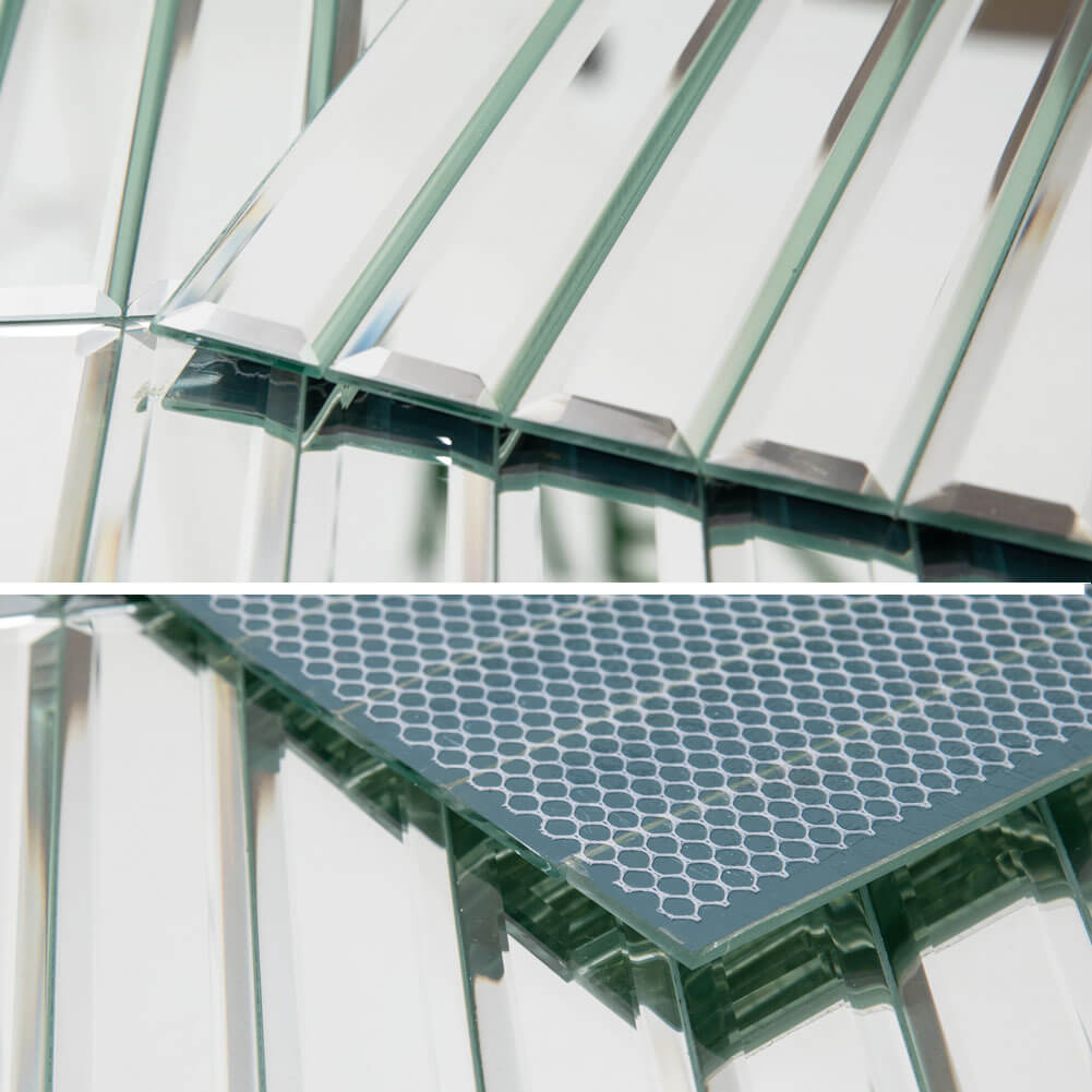 Beveled Silver Mirror Glass Subway Tile 12x12 Inch Long Strip Mesh Backing Pack of 5 sq.ft