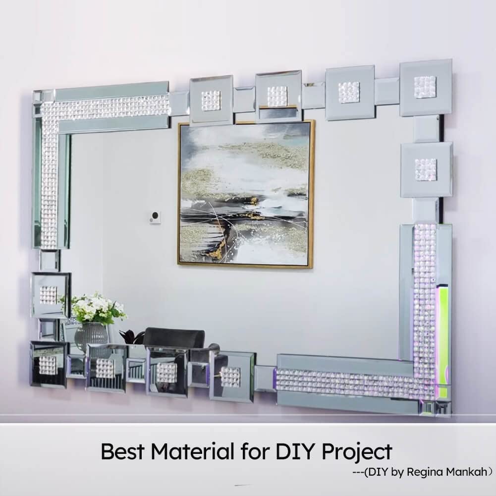 Diflart Peel and Stick Mirror Backsplash Tile, Sliver, 11.8 x 11.8 Inch, Beveled Mirror Strip Tile for Kitchen Bathroom Bar Accent Wall, Pack of 5 Sheets