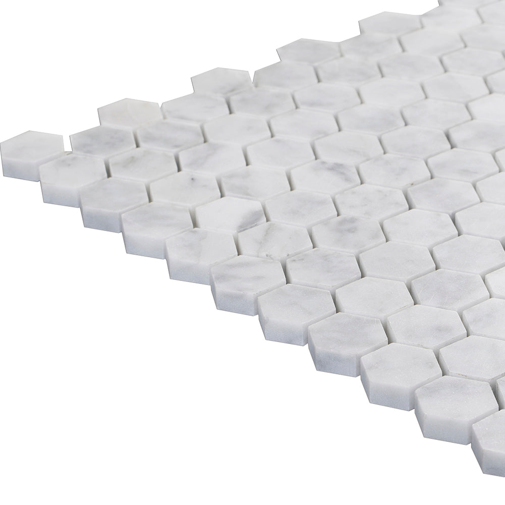 Carrara White Bianco Carrera Marble 1 inch Hexagon Mosaic Tile Pack of 5 Sheets