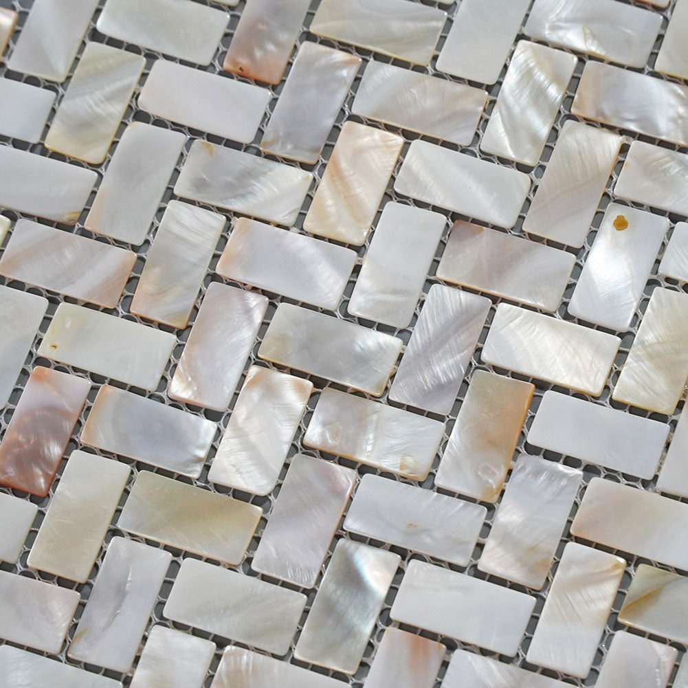 Light Colorful Mother Of Pearl Shell Mosaic Herringbone Tile Pack 0f 10 Sheets