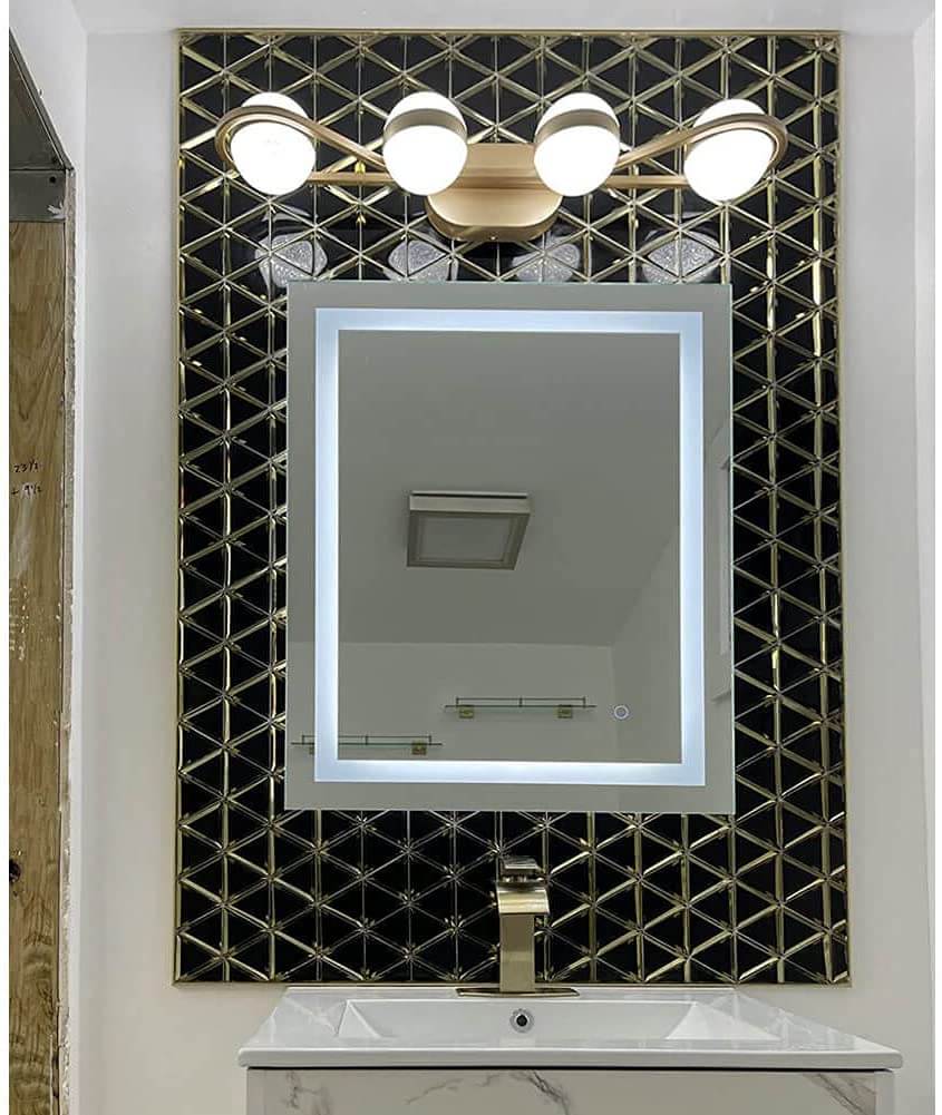 Diflart Beveled Mirror Glass Mosaic Tile, Black and Gold, 3 Inch Triangle, Glass Tile for Bathroom Kitchen Backsplash Shower Wall, Pack of 5 Sheets