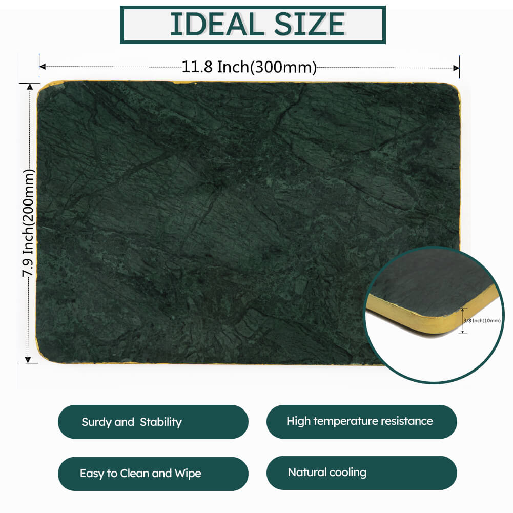 Natural Green Marble Board with Gold Foil Edge Decorative Tray  11.8 x 7.9 x 1.2 Inch