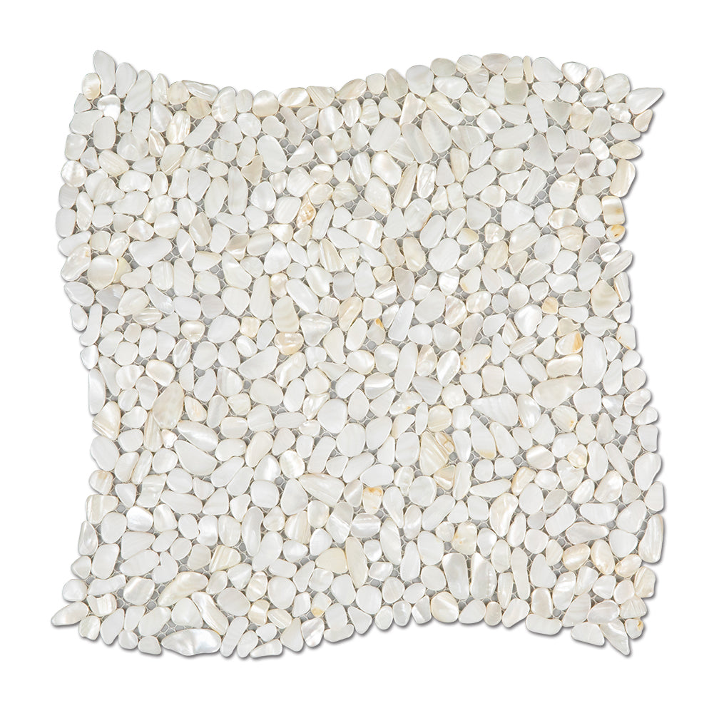 White Mother Of Pearl Shell Mosaic Pebble Tile Pack of 6 Sheets