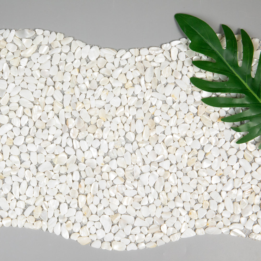 White Mother Of Pearl Shell Mosaic Pebble Tile Pack of 6 Sheets