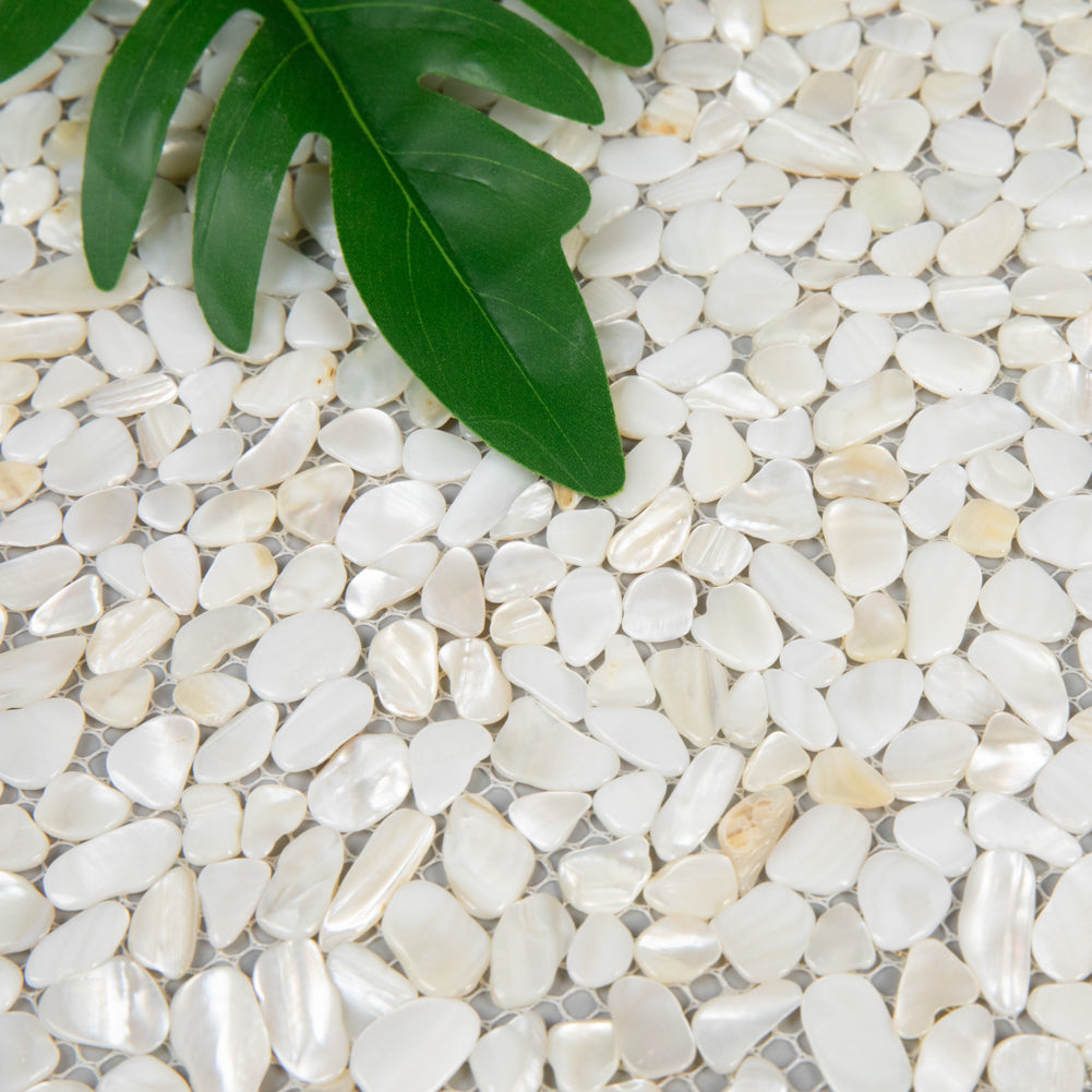 White Mother Of Pearl Shell Mosaic Pebble Tile Pack of 6 Sheets