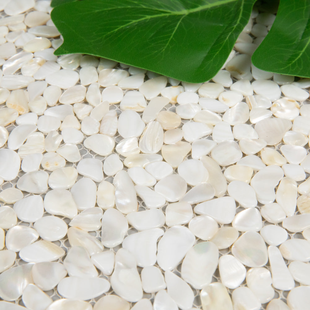 White Mother Of Pearl Shell Mosaic Pebble Tile Pack of 6 Sheets