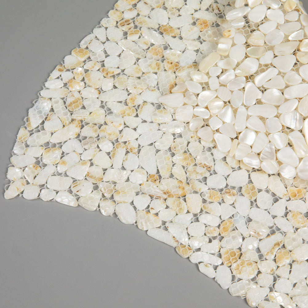 White Mother Of Pearl Shell Mosaic Pebble Tile Pack of 6 Sheets