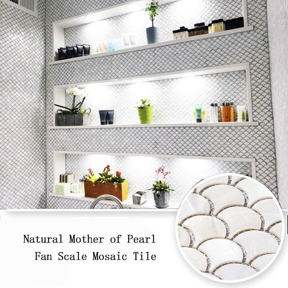 Diflart White Mother of Pearl Shell Fish Scale Mosaic Tile Backsplashe for Kitchen Shower Bathroom Pack of 6 Sheets