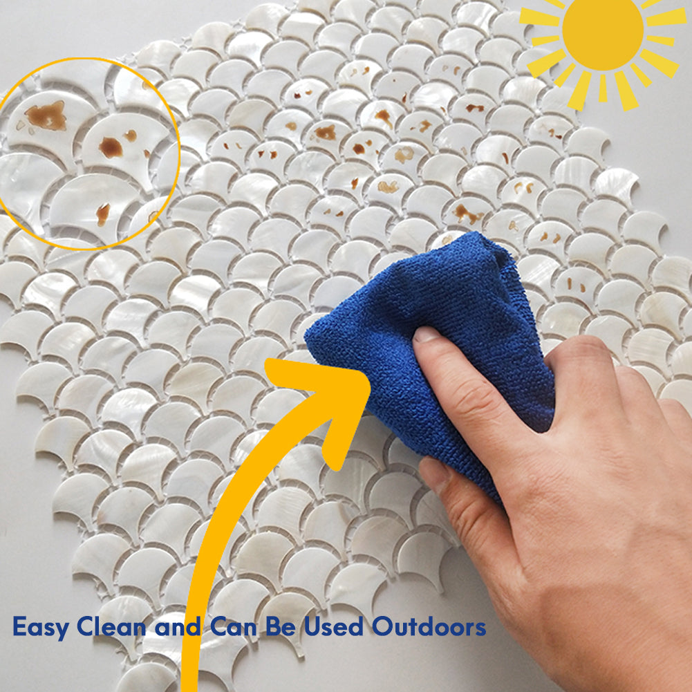 Diflart White Mother of Pearl Shell Fish Scale Mosaic Tile Backsplashe for Kitchen Shower Bathroom Pack of 6 Sheets