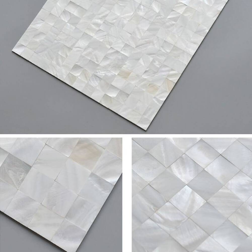 White Seamless Mother Of Pearl Shell Mosaic Square Tile Pack of 10 Sheets