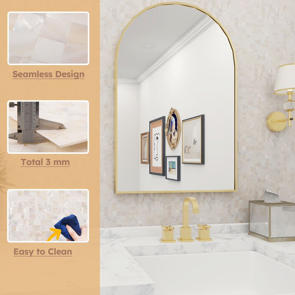 Diflart Mother of Pearl Shell Peel and Stick Backsplashe Tile Seamless Square for Kitchen Shower Bathroom Pack of 6 Sheets