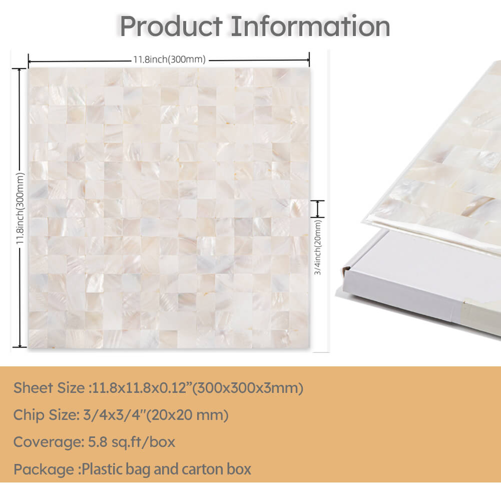 Mother of Pearl Peel and Stick Backsplash Square Mosaic Tile Pack of 6 Sheets