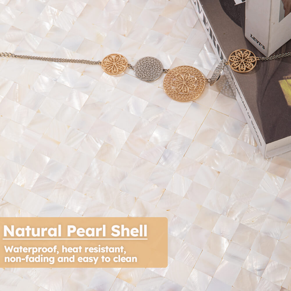 Diflart Mother of Pearl Shell Peel and Stick Backsplashe Tile Seamless Square for Kitchen Shower Bathroom Pack of 6 Sheets