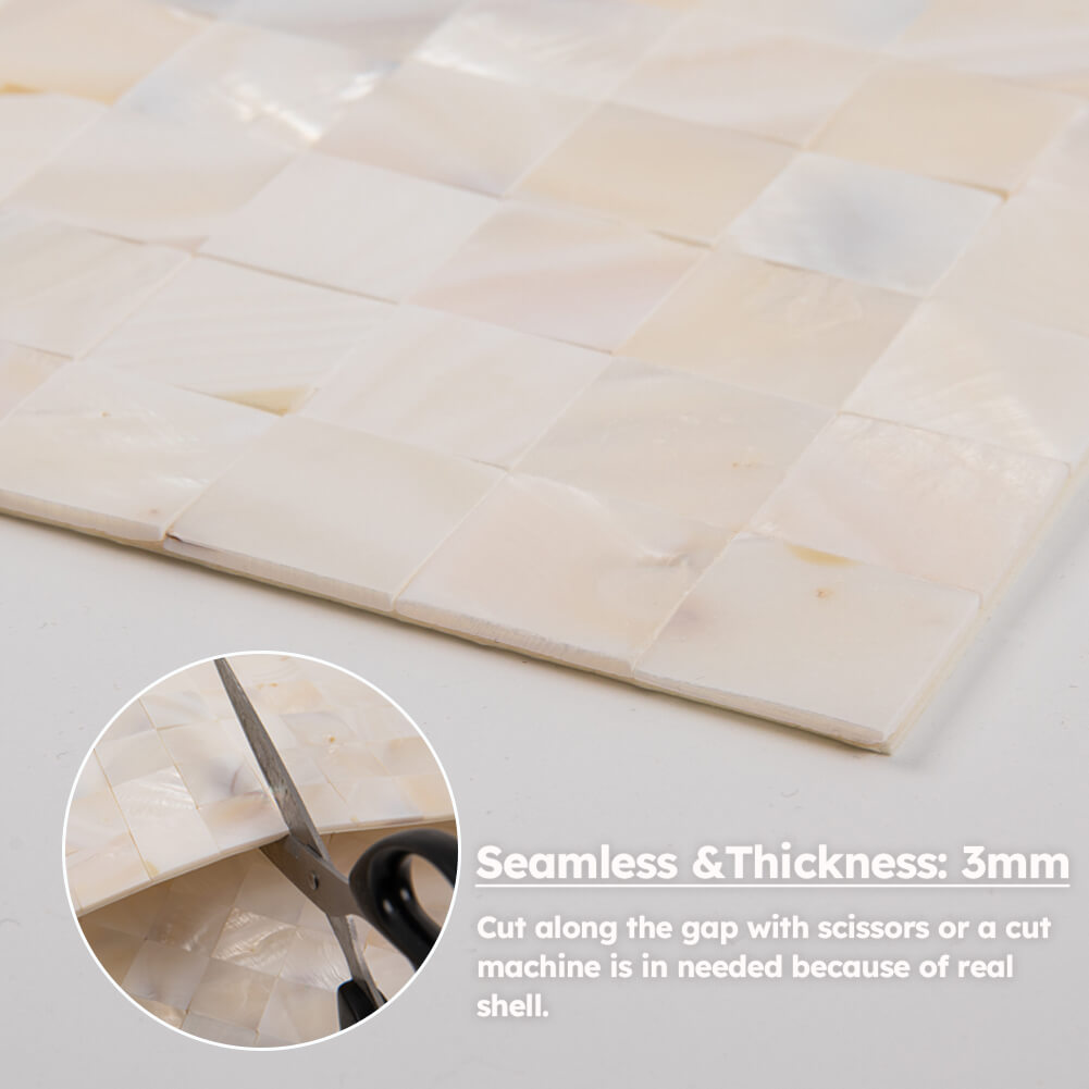 Diflart Mother of Pearl Shell Peel and Stick Backsplashe Tile Seamless Square for Kitchen Shower Bathroom Pack of 6 Sheets