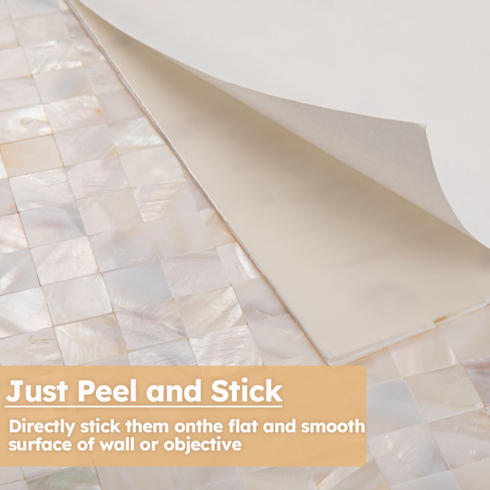 Diflart Mother of Pearl Shell Peel and Stick Backsplashe Tile Seamless Square for Kitchen Shower Bathroom Pack of 6 Sheets
