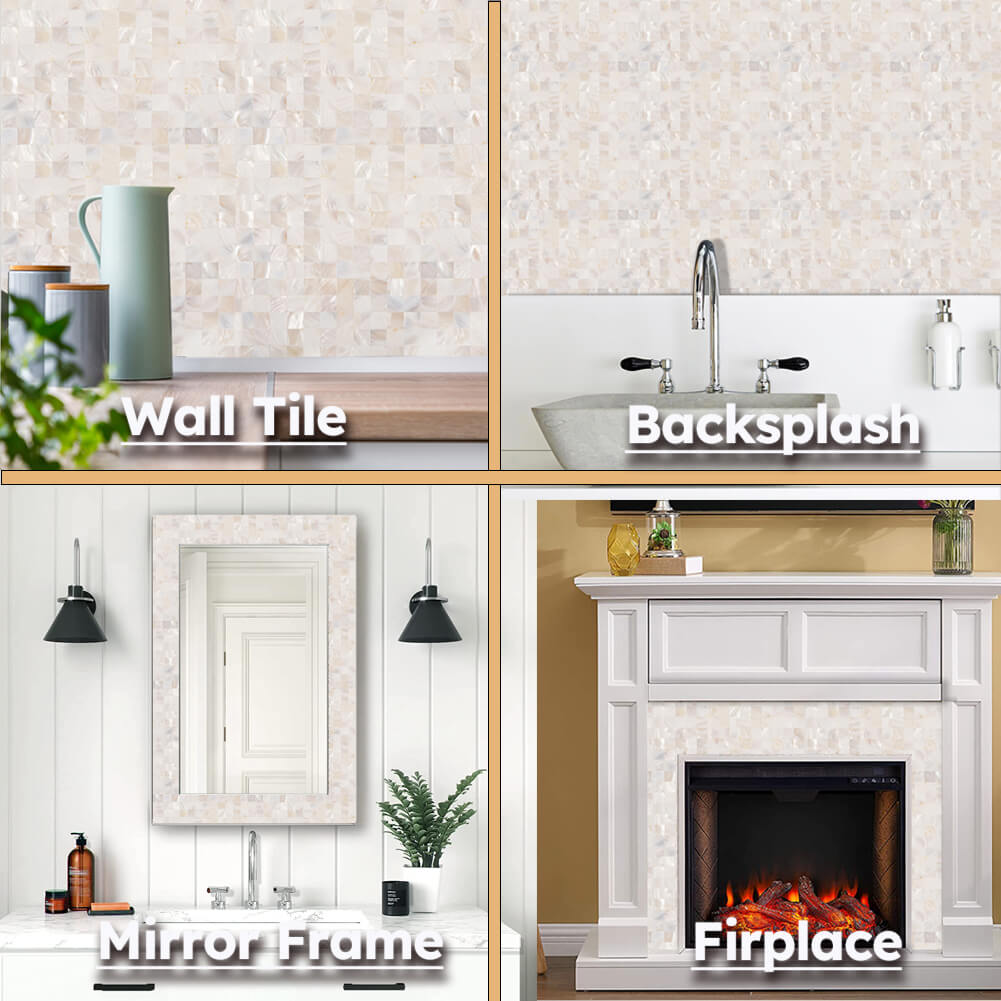 Diflart Mother of Pearl Shell Peel and Stick Backsplashe Tile Seamless Square for Kitchen Shower Bathroom Pack of 6 Sheets