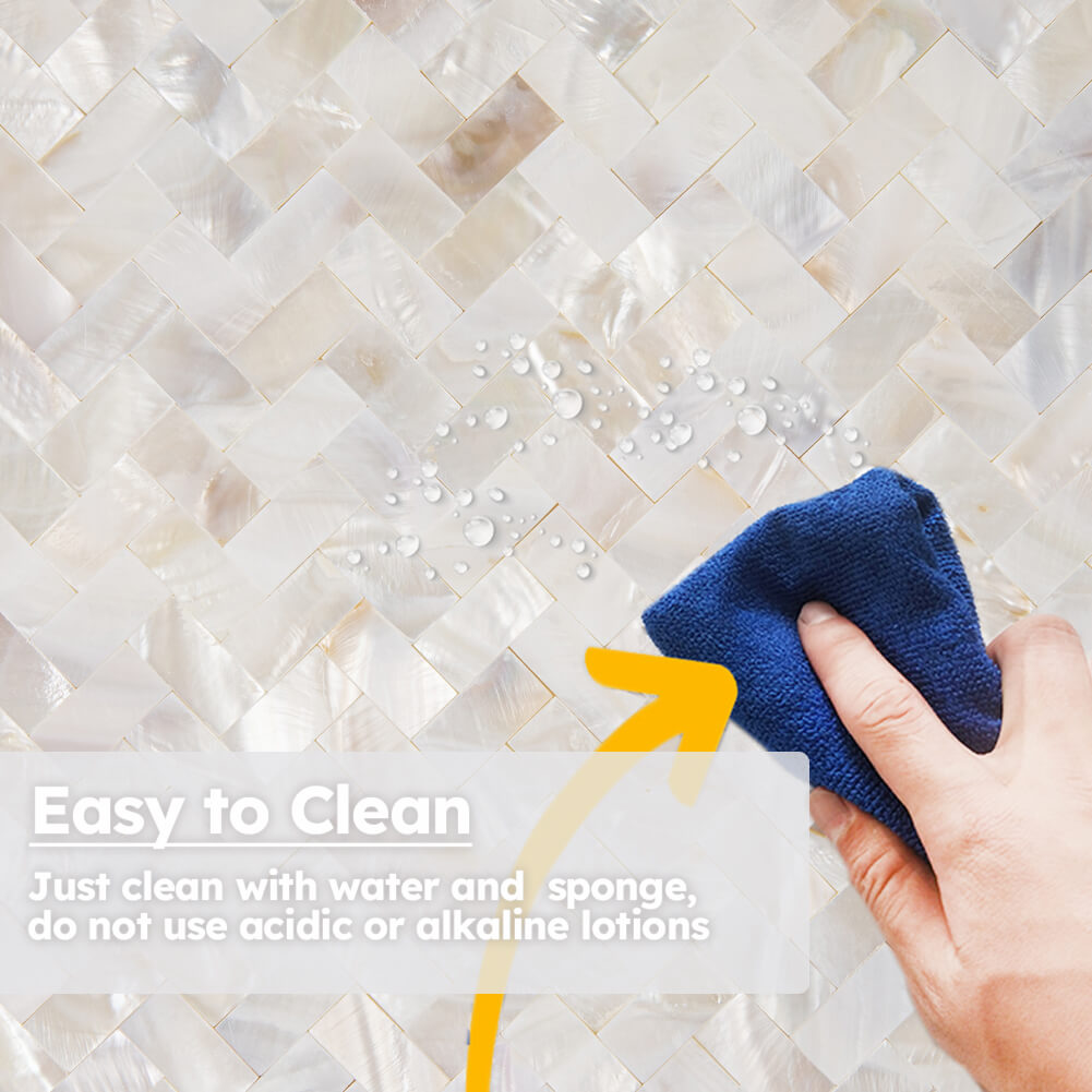 Diflart Peel and Stick Mother of Pearl Backsplash Tiles, Herringbone, 6 Sq.ft, Pearl Shell Mosaic Tile for Kitchen Bathroom Wall Decor, Pack of 6 Sheets