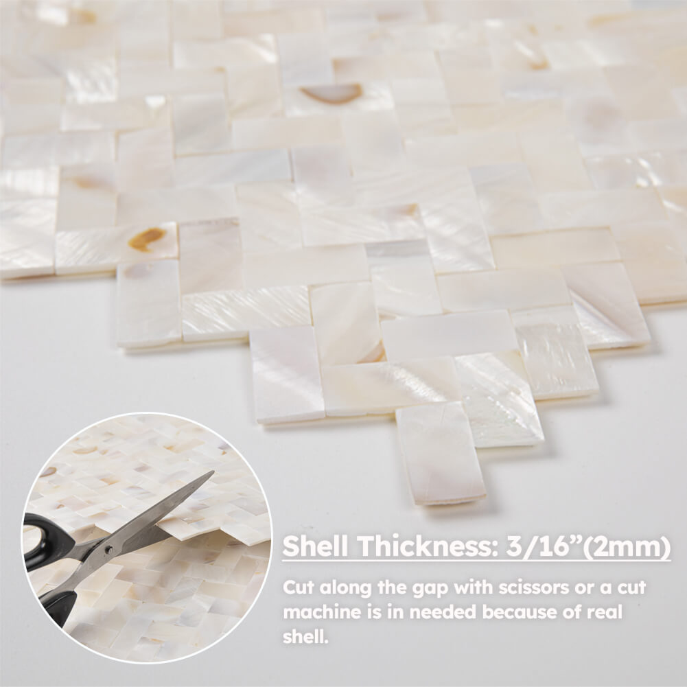 Diflart Peel and Stick Mother of Pearl Backsplash Tiles, Herringbone, 6 Sq.ft, Pearl Shell Mosaic Tile for Kitchen Bathroom Wall Decor, Pack of 6 Sheets