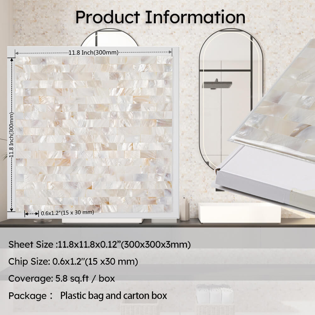Mother of Pearl Peel and Stick Backsplash Subway Mosaic Tile Pack of 6 Sheets