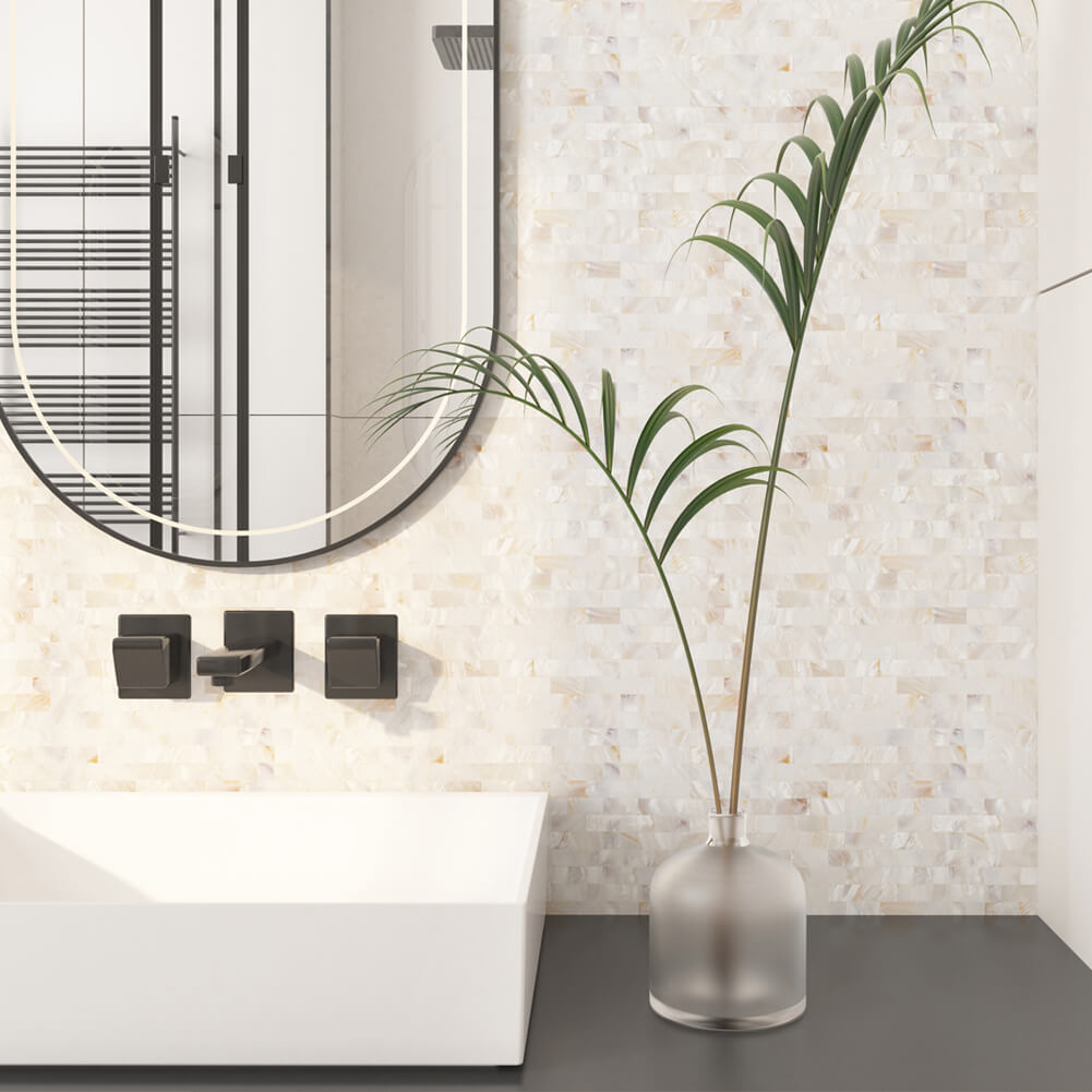 Diflart Mother of Pearl Peel and Stick Backsplash Subway Mosaic Tile for Kitchen Bathroom Wall Decor Pack of 6 Sheets