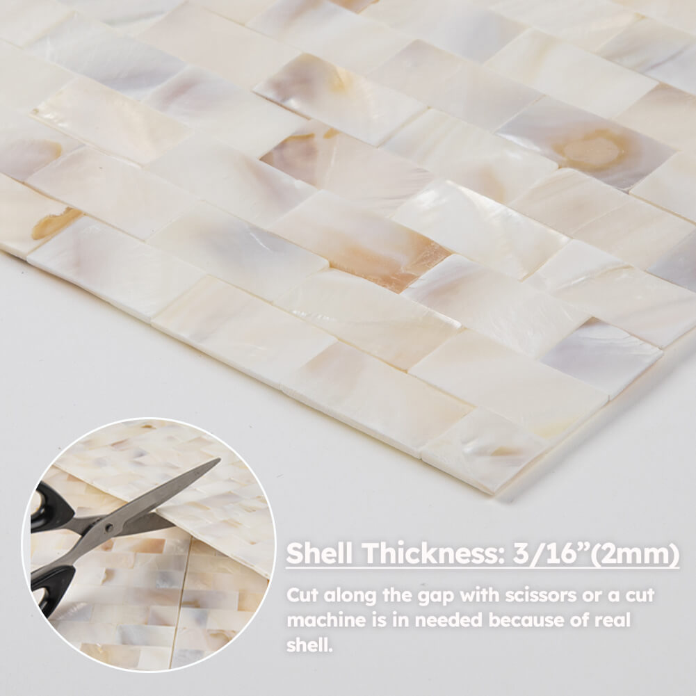 Mother of Pearl Peel and Stick Backsplash Subway Mosaic Tile Pack of 6 Sheets