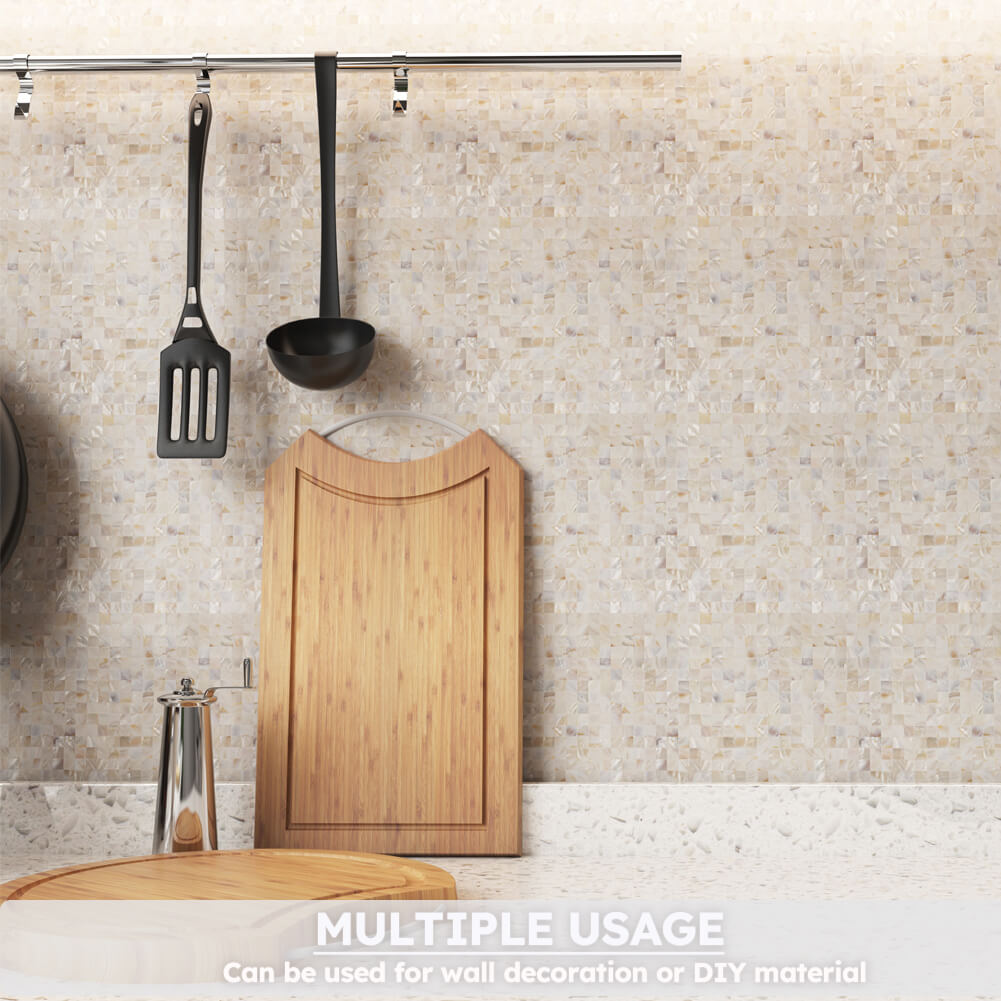 Diflart Mother of Pearl Peel and Stick Backsplash Sqaure Mosaic Tile for Kitchen Bathroom Wall Decor Pack of 6 Sheets