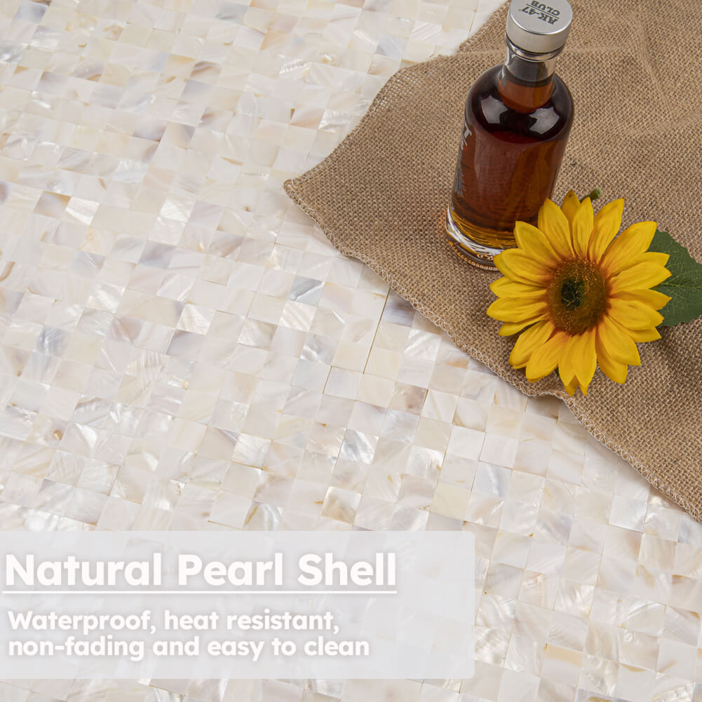 Diflart Mother of Pearl Peel and Stick Backsplash Sqaure Mosaic Tile for Kitchen Bathroom Wall Decor Pack of 6 Sheets