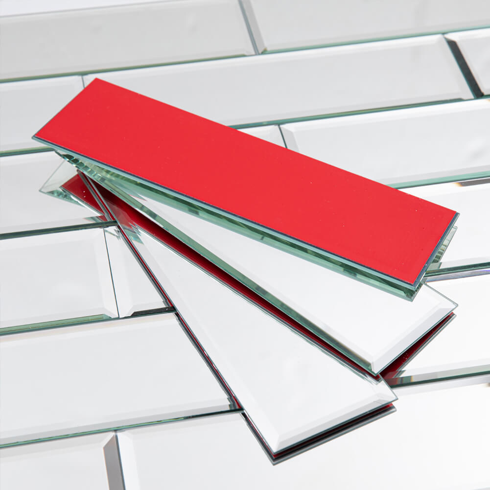 Diflart Reflection Mirror Subway Tiles Peel and Stick, 3 x10 Inch, Beveled, Mirror Backsplash for Kitchen Bathroom Wall Pakc of 24 Pieces