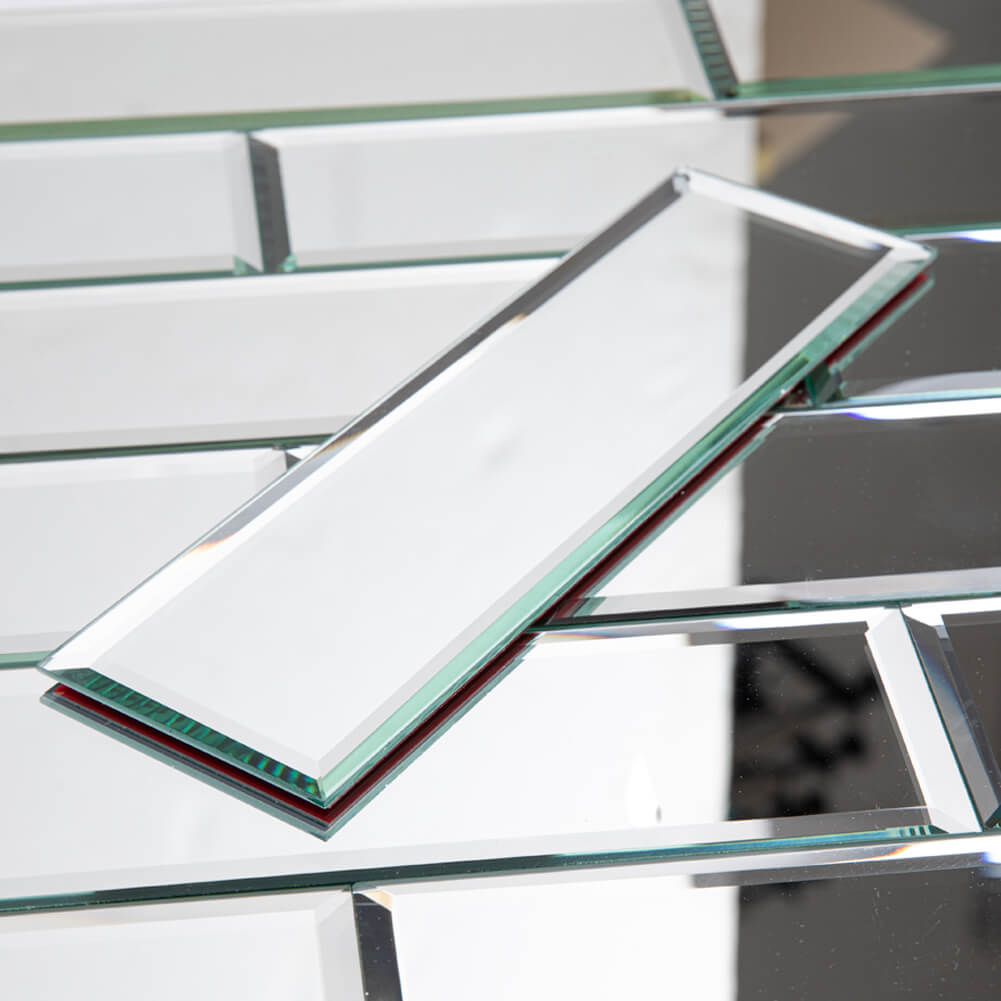 Diflart Reflection Mirror Subway Tiles Peel and Stick, 3 x10 Inch, Beveled, Mirror Backsplash for Kitchen Bathroom Wall Pakc of 24 Pieces