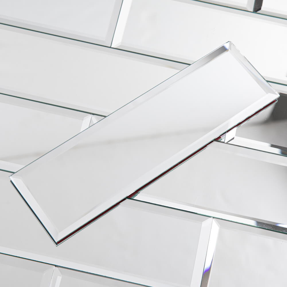 Diflart Reflection Mirror Subway Tiles Peel and Stick, 3 x10 Inch, Beveled, Mirror Backsplash for Kitchen Bathroom Wall Pakc of 24 Pieces