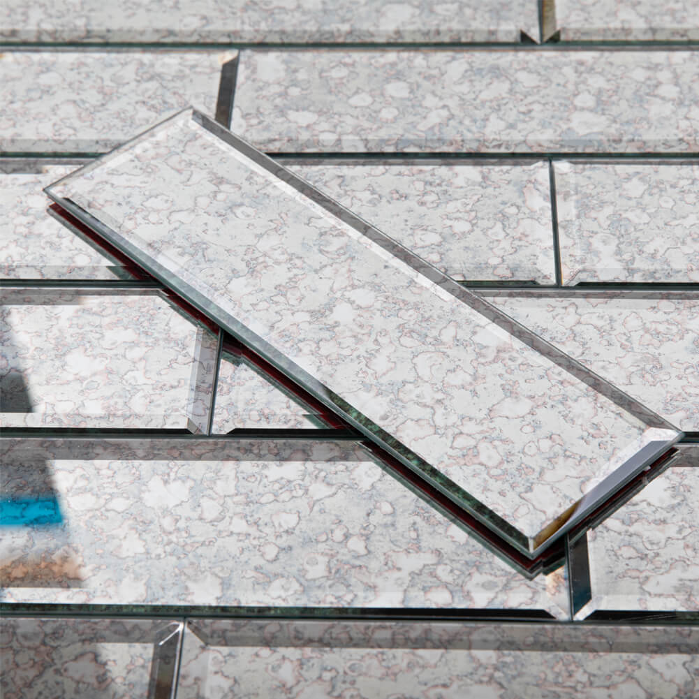 Diflart Peel and Stick Mirror Backsplash Tiles, Antique, 3 x10 Inch, Beveled Mirror Subway Tile for Kitchen Bathroom Wall, Pakc of 24 Pieces