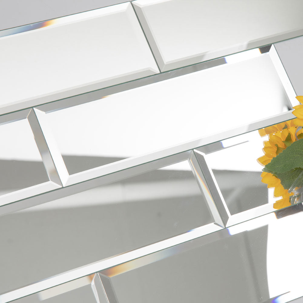 Diflart Mirror Backsplash Tiles, Peel and Stick, 4x12 Inch, Beveled Mirrored Subway Tiles Self Adhesive for Kitchen Bathroom Wall Pack of 15 Pcs