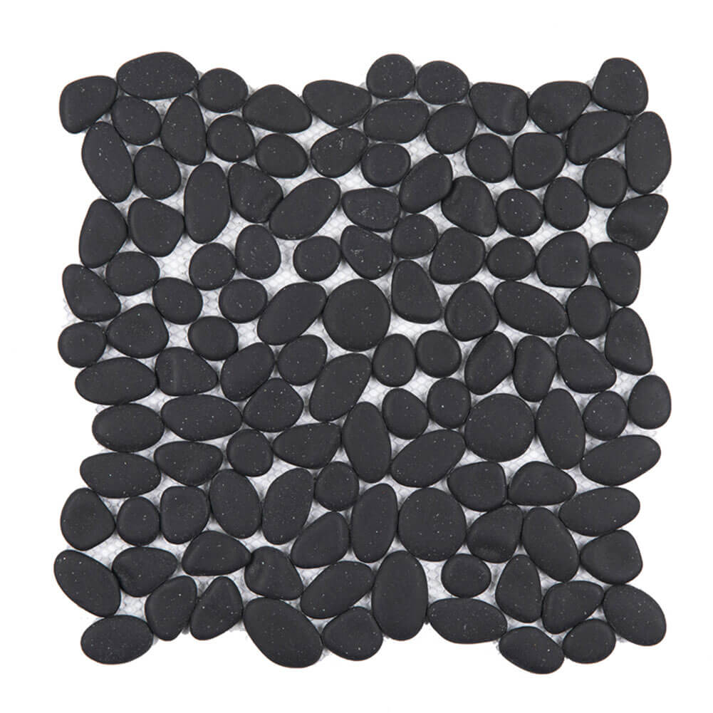 Diflart Pebble Tile for Shower Floor, Black, 5 Sq.ft, Pebble Backsplash for Kitchen Bathroom Wall and Floor Tile