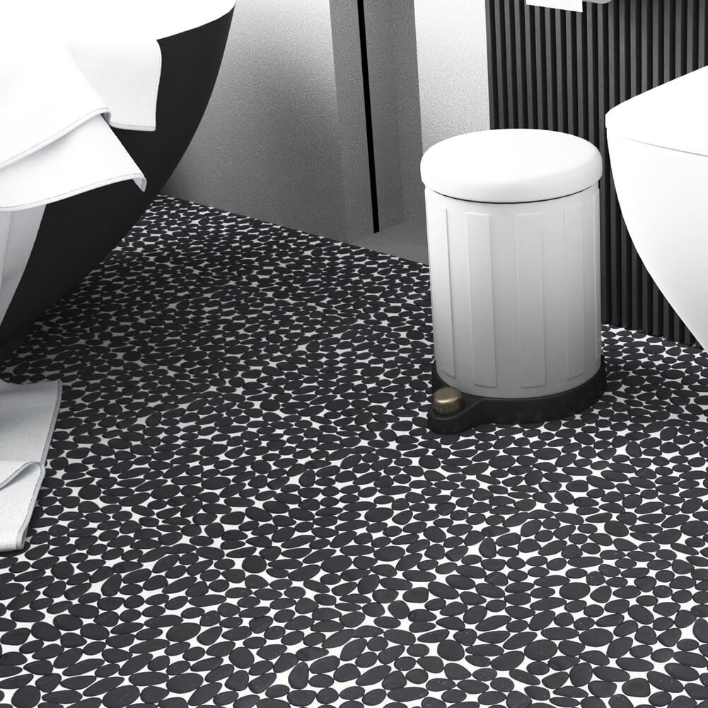 Diflart Pebble Tile for Shower Floor, Black, 5 Sq.ft, Pebble Backsplash for Kitchen Bathroom Wall and Floor Tile