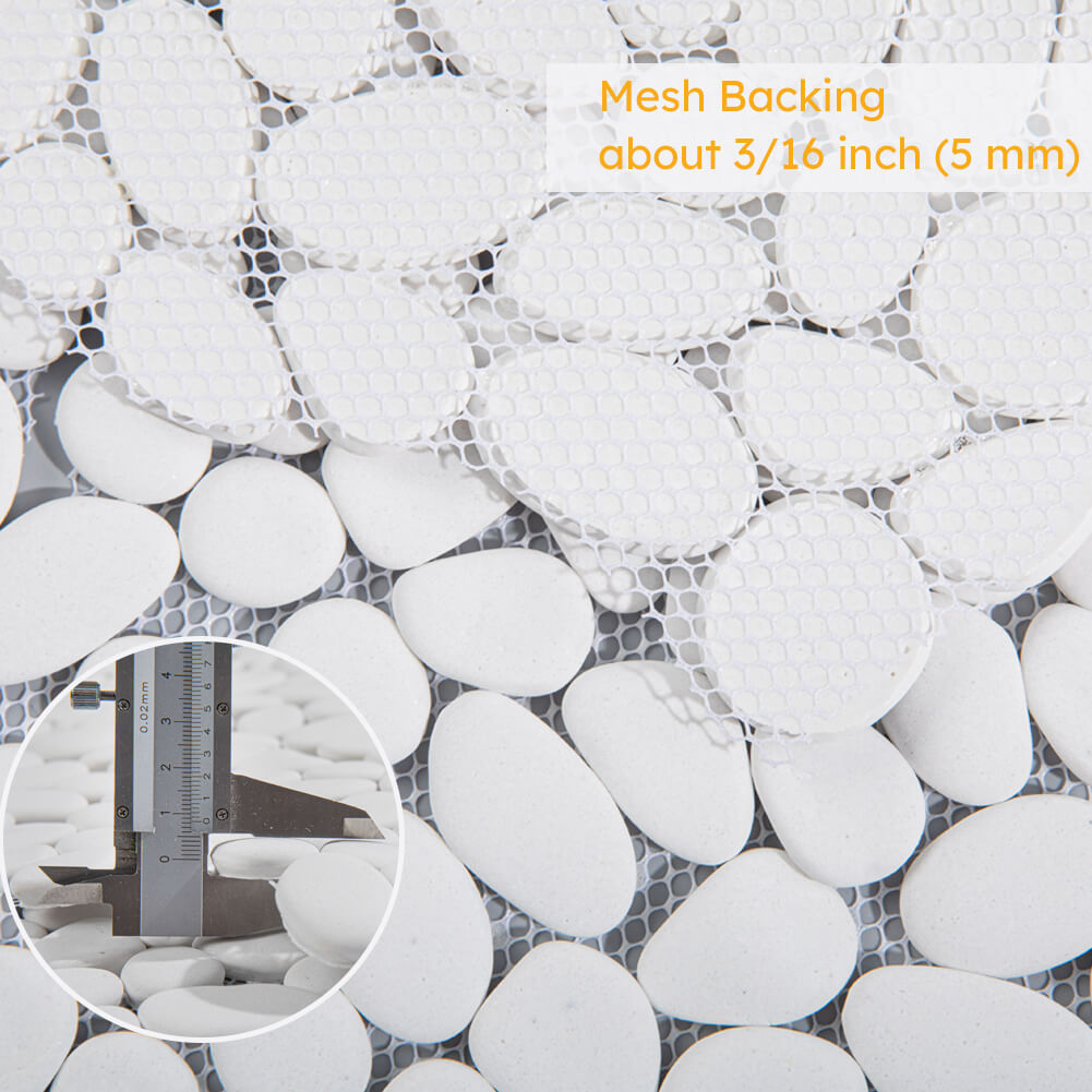 Diflart White Pebble Backsplash Tile Polished for Kitchen Shower Floor Wall Tiles Pack of 5 Sheets