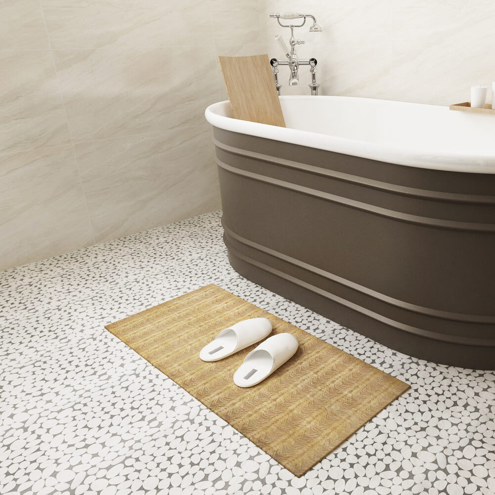 Diflart White Pebble Tile Shower Bathroom Floor Wall Backsplash Pack of 5 Sheets