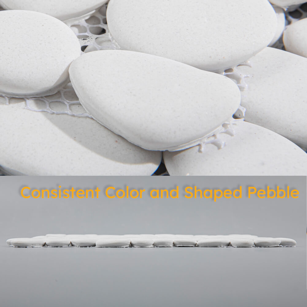 Diflart White Pebble Backsplash Tile Polished for Kitchen Shower Floor Wall Tiles Pack of 5 Sheets