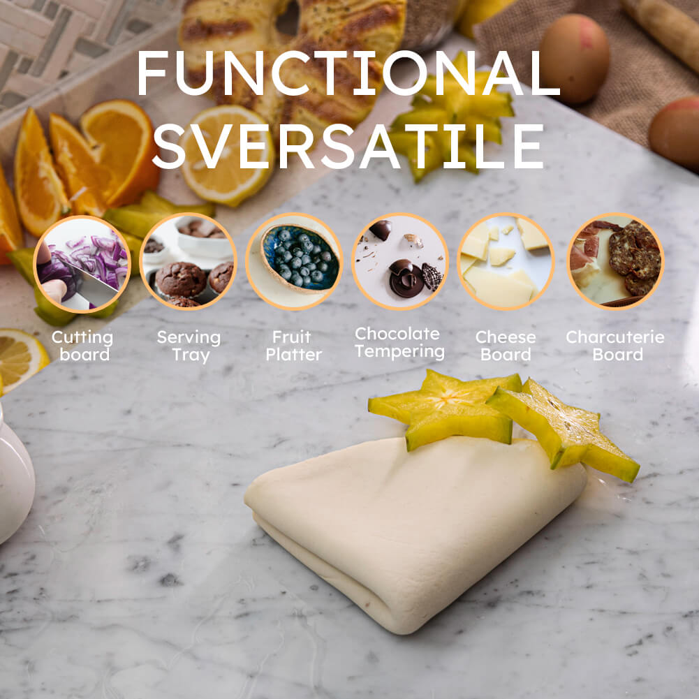 Diflart Natural Marble Pastry Board for Kitchen, 16x20 Inch, White, Marble Slab for Cheese, Cutting, Serving, Carrara Bianco Marble Stone Board, Christmas Thanksgiving Gift