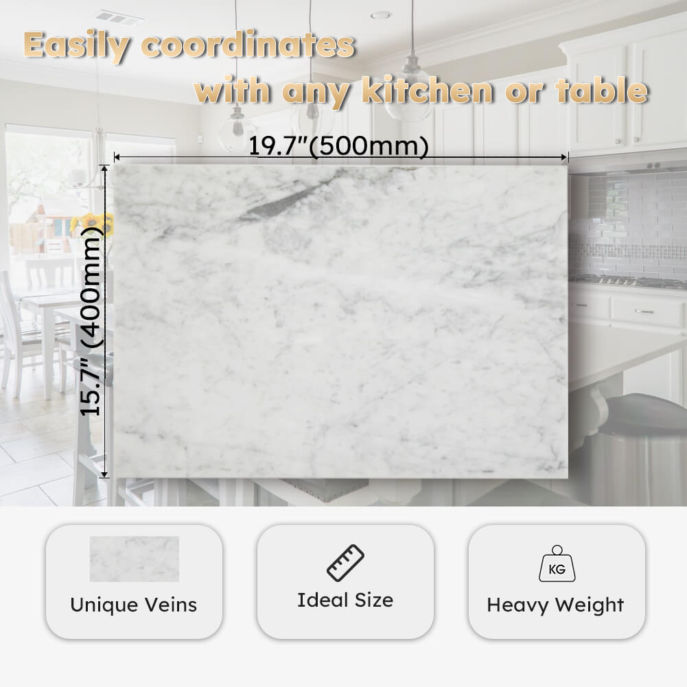 Diflart Natural Marble Pastry Board for Kitchen, 16x20 Inch, White, Marble Slab for Cheese, Cutting, Serving, Carrara Bianco Marble Stone Board, Christmas Thanksgiving Gift