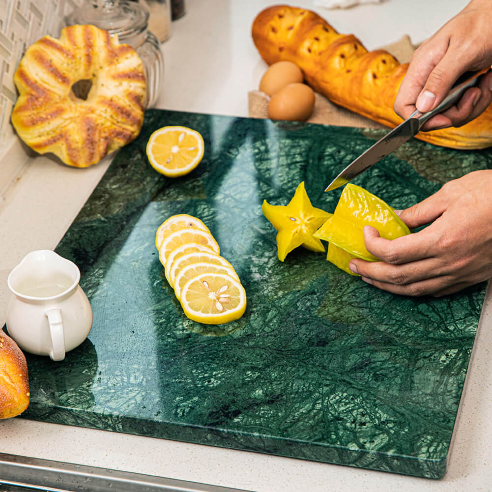 Diflart Natural Marble Stone Cutting Board for Kitchen, 16x20 Inch, Green, Marble Slab Pastry Board Large for Cheese, Serving, Baking, Pack of 1 Piece