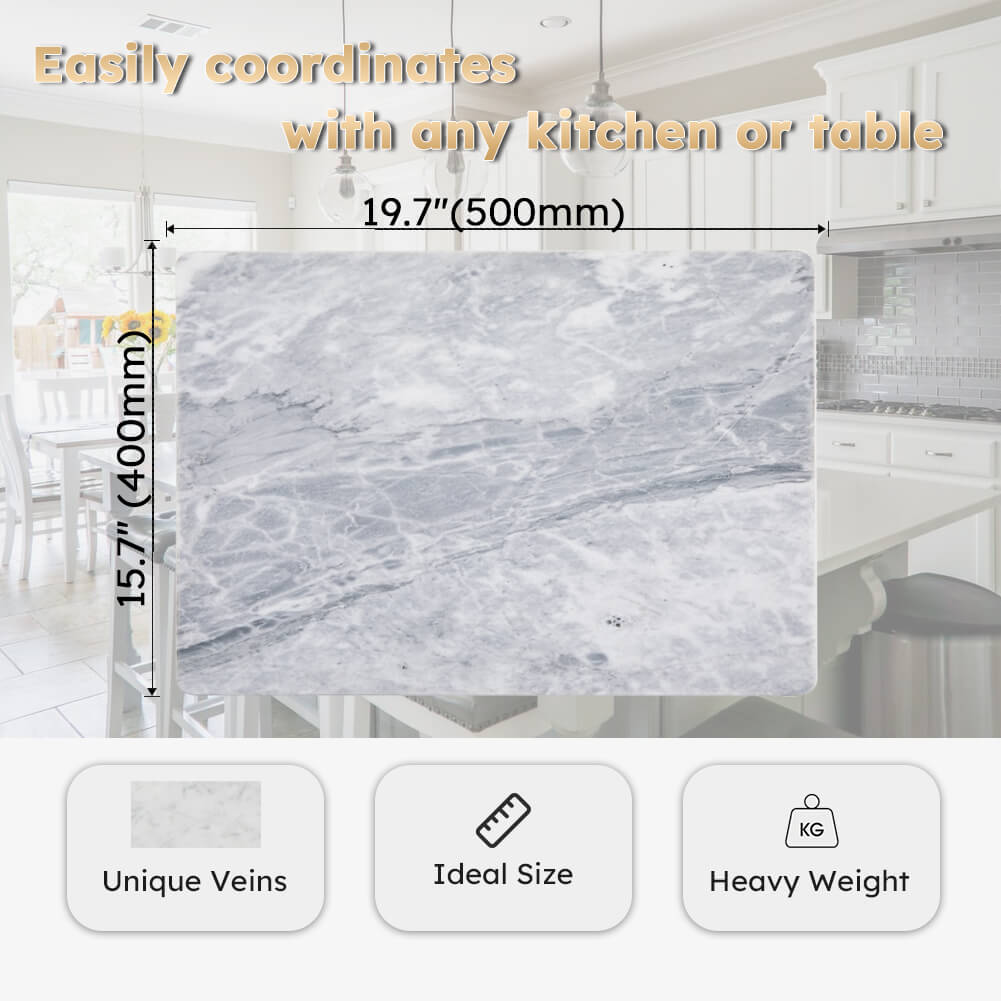 Diflart Natura Marble Stone Pastry Board for Kitchen, 16x20 Inch, Gray with White Veins, Marble Cutting Board Large with Non-Slip Feet for Keep the Dough Cool and Chocolate Tempering, Pack of 1 Pcs