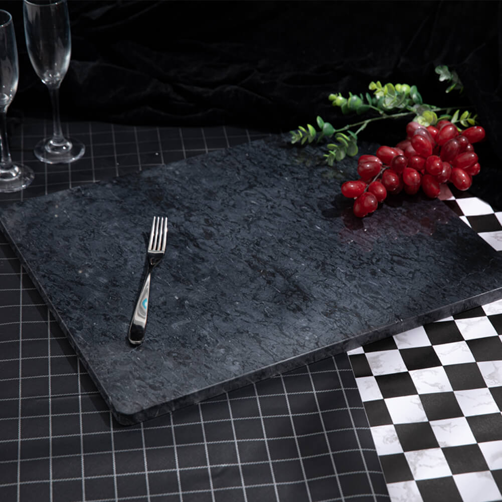 Natural Black Marble Pastry  and Cutting Board with Non-slip Feet 20x16x4/5  Inch