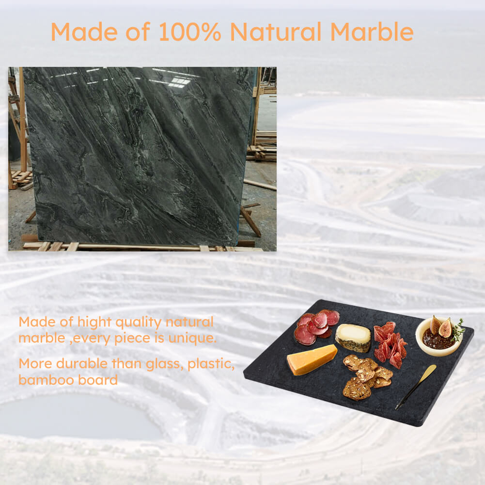 Natural Black Marble Pastry  and Cutting Board with Non-slip Feet 20x16x4/5  Inch