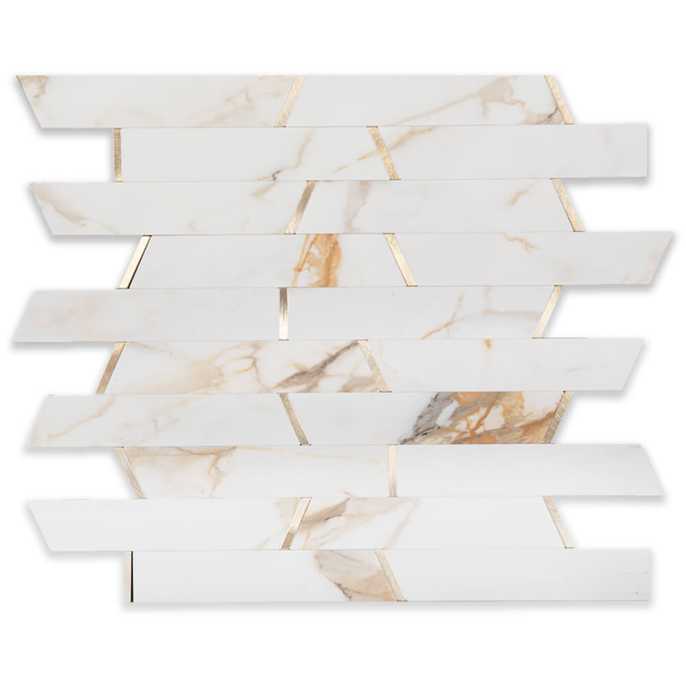 Peel and Stick Backsplash Tiles Faux Marble with Rose Gold Metal Strip for Kitchen Bathroom
