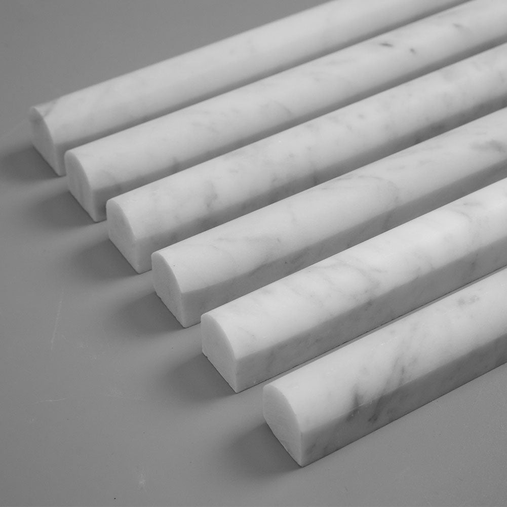 Carrara White Bianco Carrera Marble Pencil Liner Bullnose Tile Trim Polished Pack of 15 Pcs